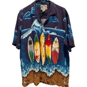 Paradise Found Hawaiian Shirt XL, Honolulu Hawaii, 100% Rayon, Surfboard graphic